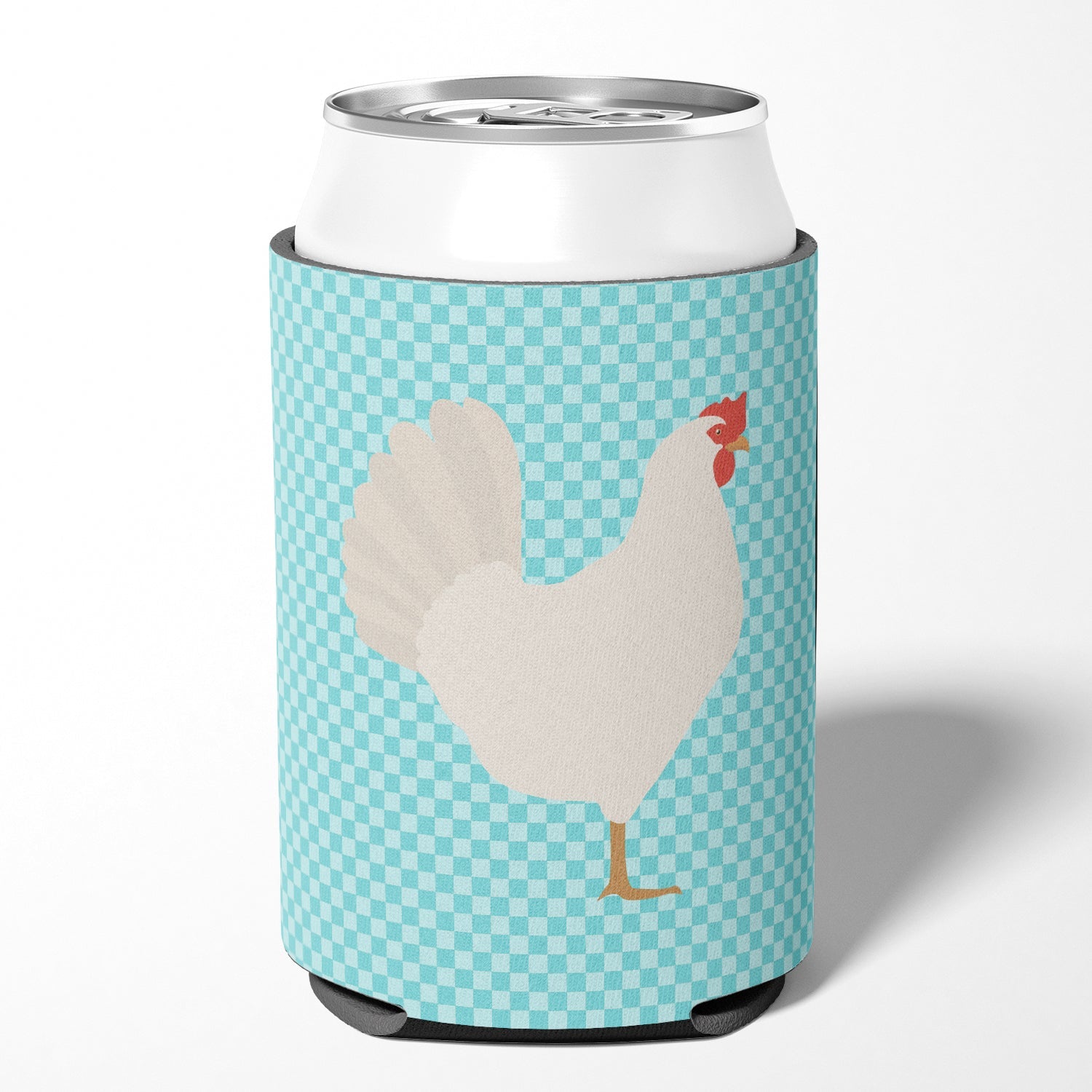 Leghorn Chicken Blue Check Can or Bottle Hugger Cooler Sleeve for Standard 12 oz Cans, Insulated Foam Beer & Soda Can Hugger Reusable
