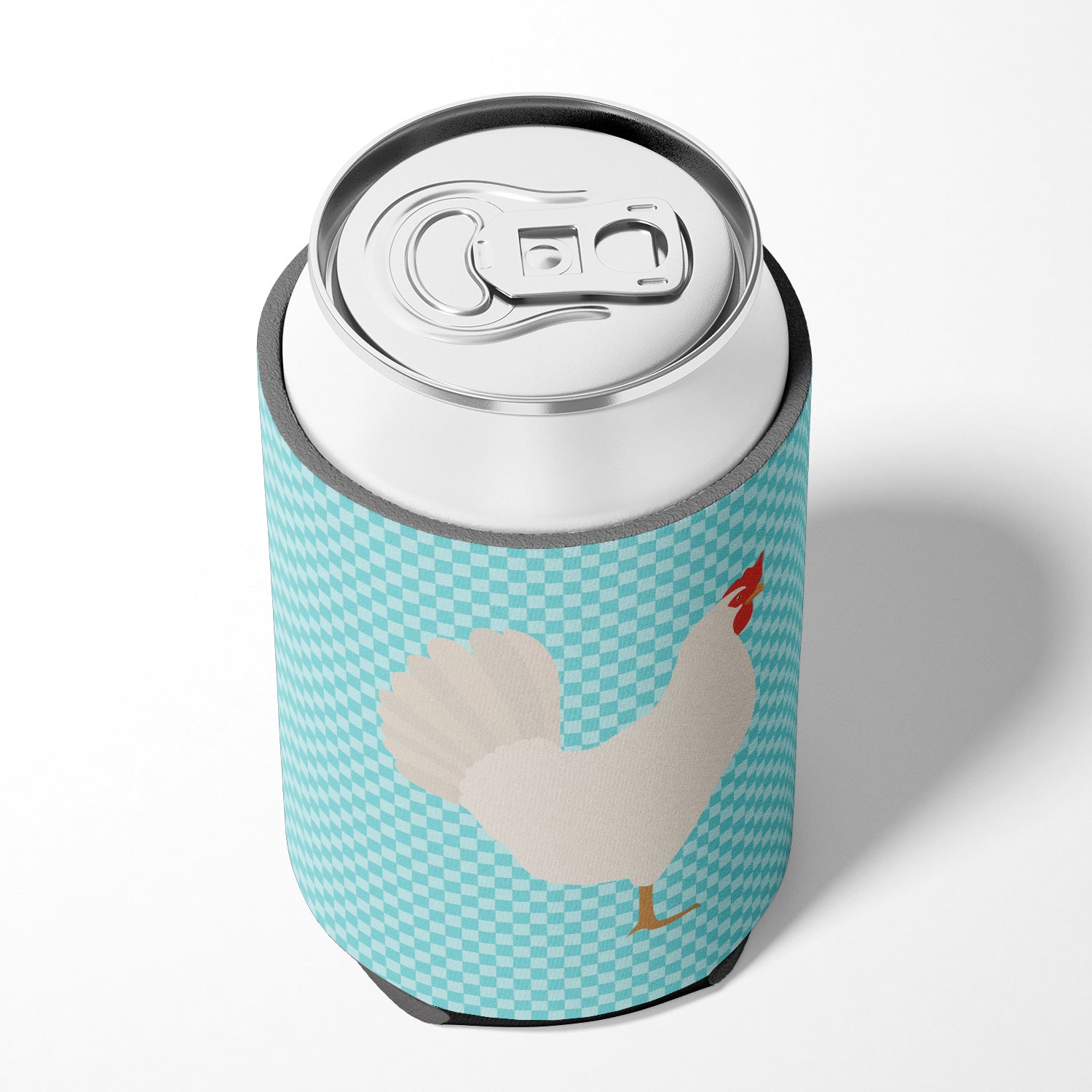Leghorn Chicken Blue Check Can or Bottle Hugger Cooler Sleeve for Standard 12 oz Cans, Insulated Foam Beer & Soda Can Hugger Reusable