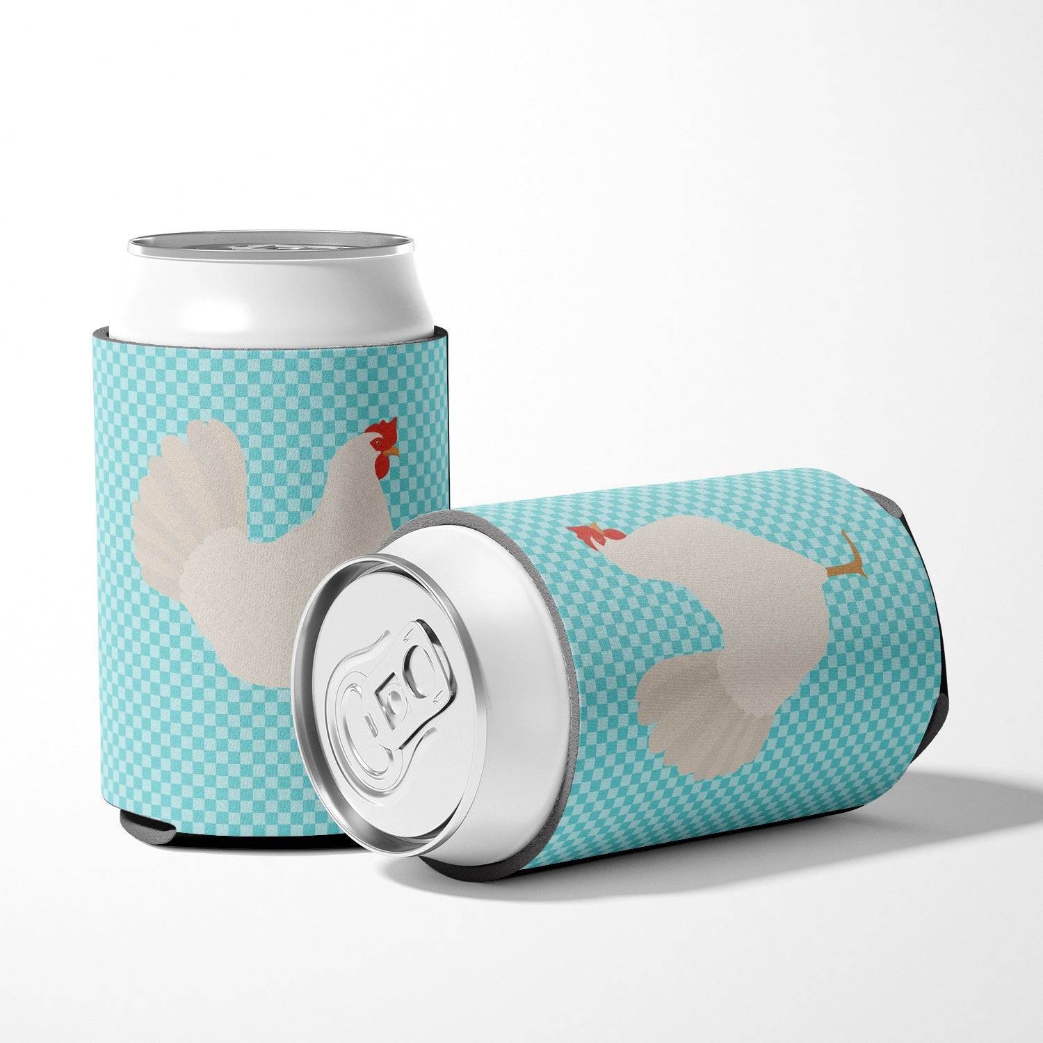 Leghorn Chicken Blue Check Can or Bottle Hugger Cooler Sleeve for Standard 12 oz Cans, Insulated Foam Beer & Soda Can Hugger Reusable