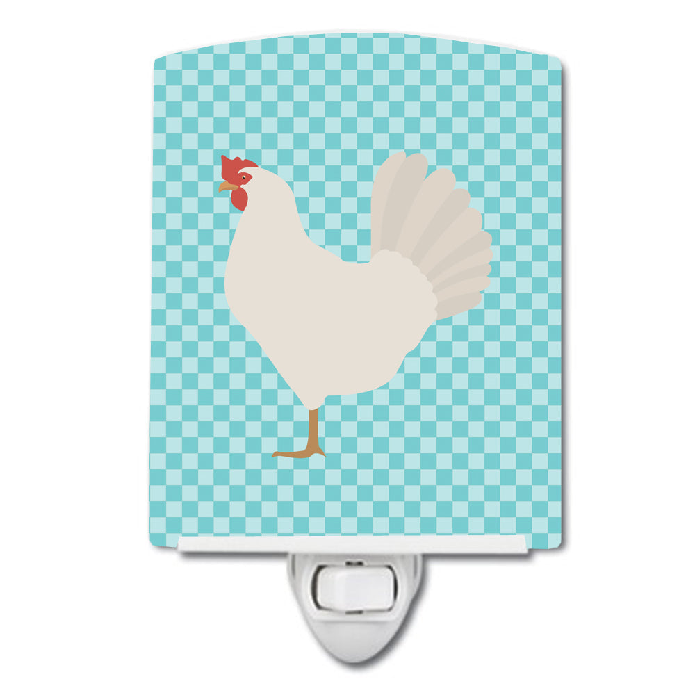 Leghorn Chicken Blue Check Ceramic Night Light Compact, UL-Certified, Ideal for Bedroom, Bathroom, Nursery, Hallway, Kitchen, 6x4x3, Multicolor