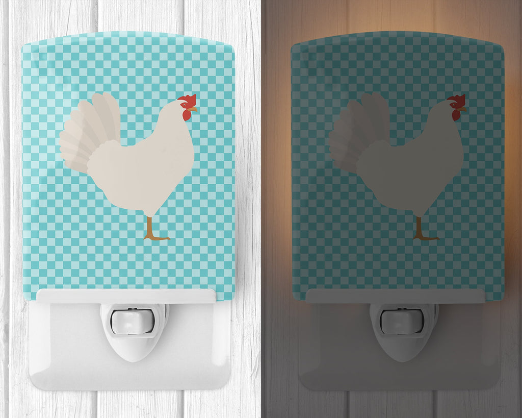 Leghorn Chicken Blue Check Ceramic Night Light Compact, UL-Certified, Ideal for Bedroom, Bathroom, Nursery, Hallway, Kitchen, 6x4x3, Multicolor