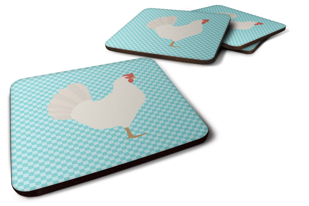 Leghorn Chicken Blue Check Foam Coasters Set of 4 Cup Coasters for Indoor Outdoor, Tabletop Protection, Anti Slip, Mouse pad Material
