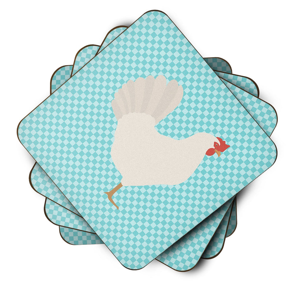 Leghorn Chicken Blue Check Foam Coasters Set of 4 Cup Coasters for Indoor Outdoor, Tabletop Protection, Anti Slip, Mouse pad Material