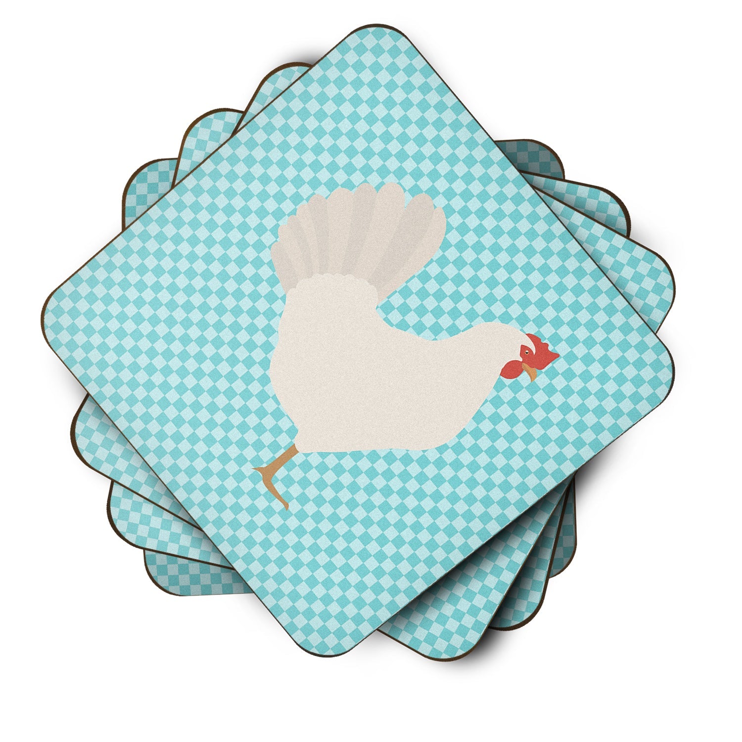 Leghorn Chicken Blue Check Foam Coasters Set of 4 Cup Coasters for Indoor Outdoor, Tabletop Protection, Anti Slip, Mouse pad Material