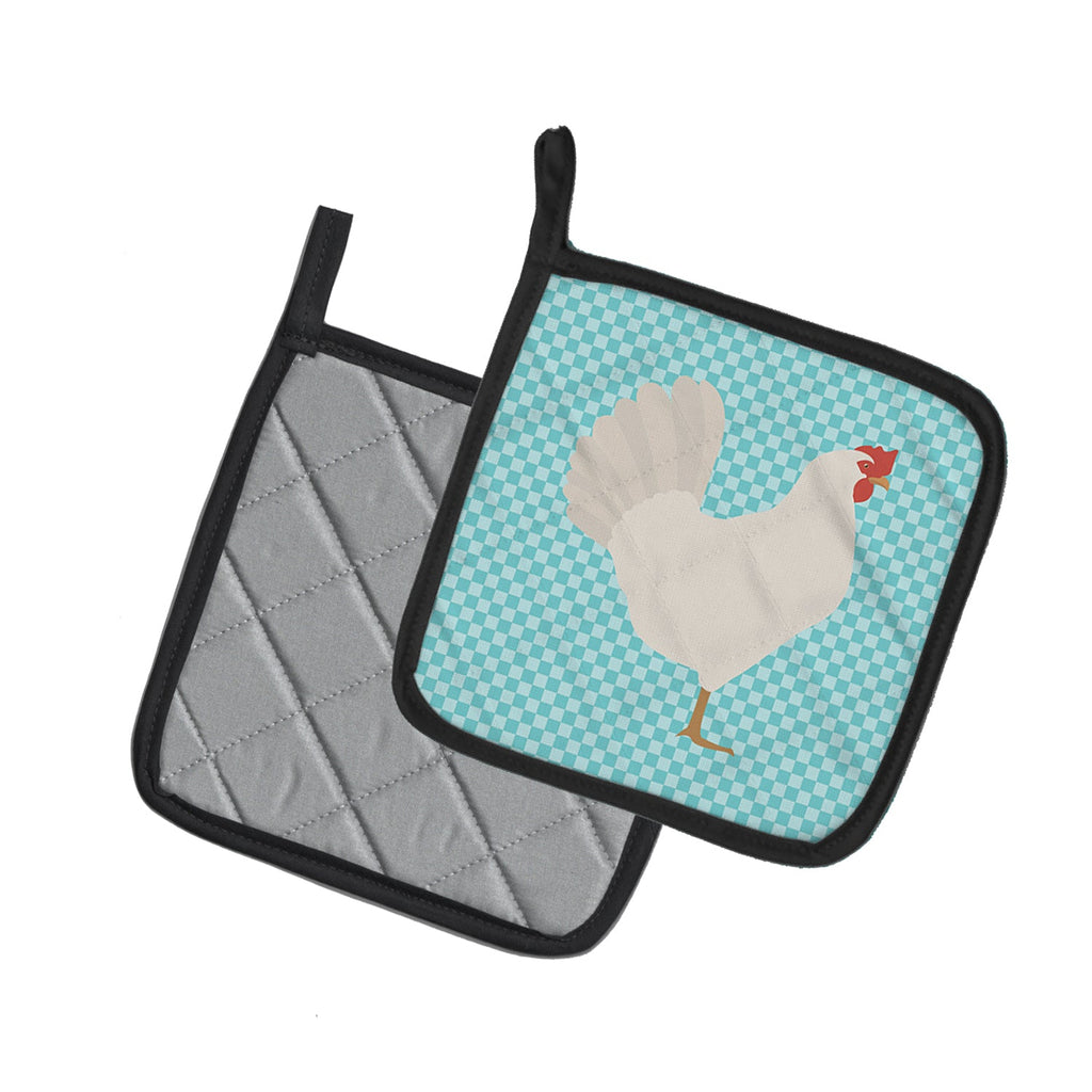 Leghorn Chicken Blue Check Pot Holder Set of 2 Heat Resistant Quilted Hot Pads 7.5 x 7.5 Inch, Insulated Kitchen Trivets for Cooking & Baking