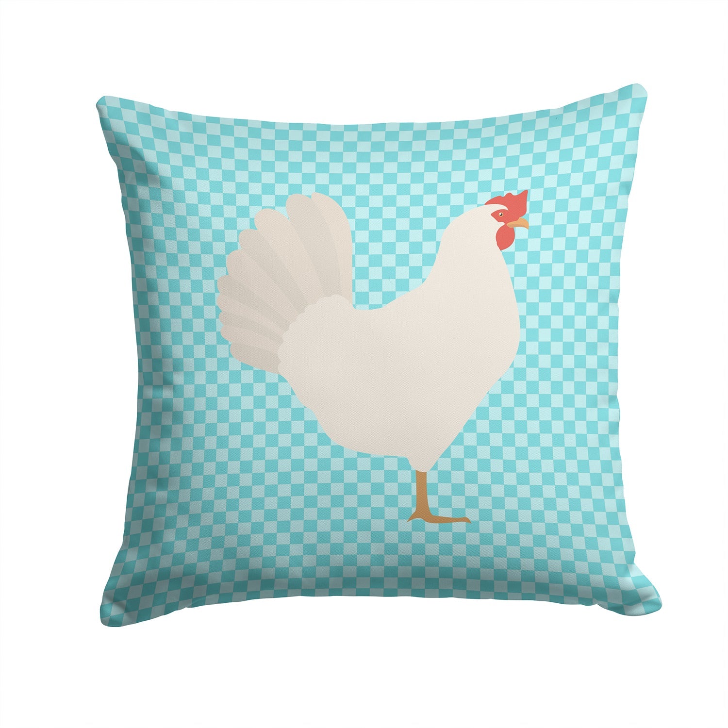 Leghorn Chicken Blue Check Decorative Throw Pillow 14x14 Indoor Outdoor Accent Cushion, Fabric Cover with Insert for Sofa, Bed, Porch & Living Room