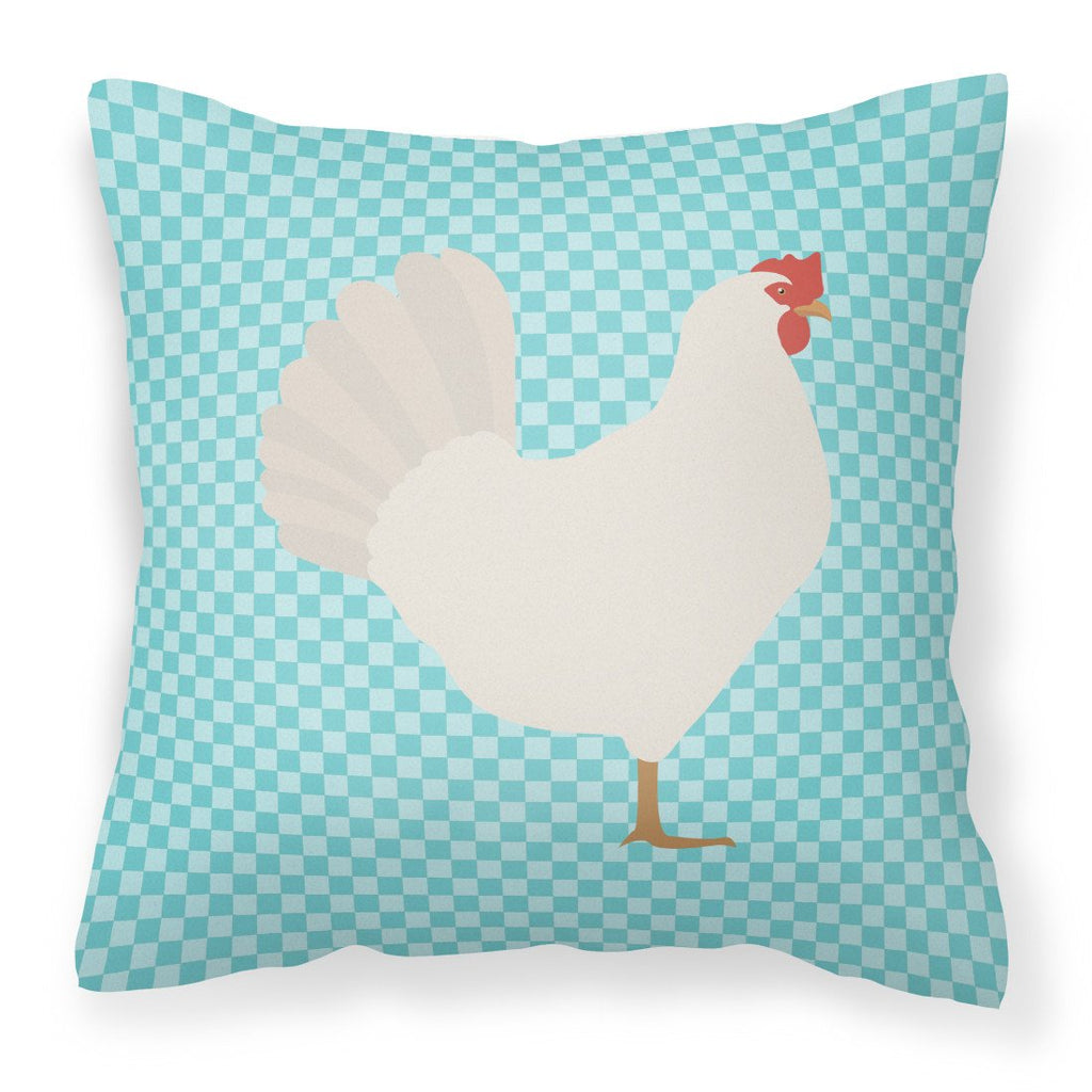 Leghorn Chicken Blue Check Decorative Throw Pillow 18x18 Indoor Outdoor Accent Cushion, Fabric Cover with Insert for Sofa, Bed, Porch & Living Room