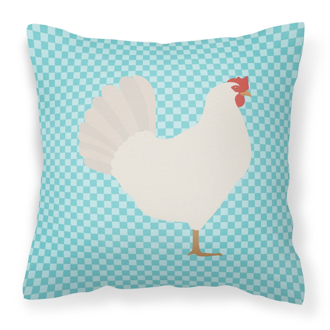 Leghorn Chicken Blue Check Decorative Throw Pillow 18x18 Indoor Outdoor Accent Cushion, Fabric Cover with Insert for Sofa, Bed, Porch & Living Room