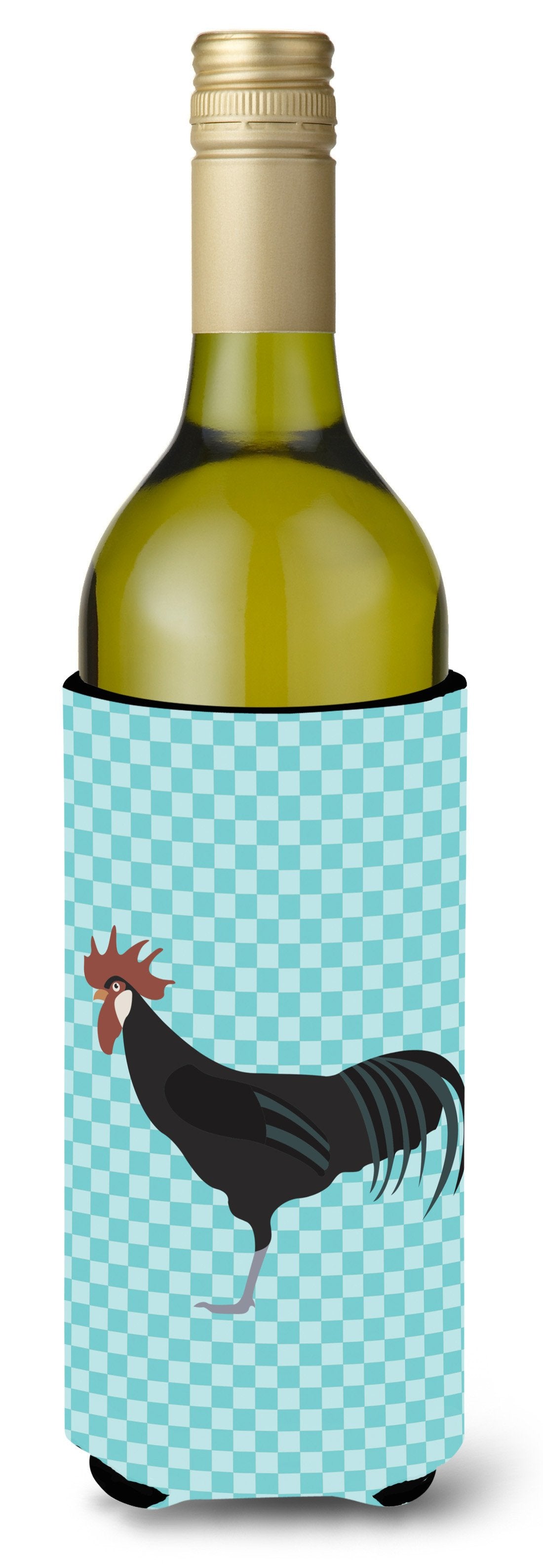 Minorca Ctalalan Chicken Blue Check Wine Bottle Hugger Gift Sleeve for Standard 750 ml Bottles, Insulated Reusable Also Fits Mini Shot & Pint Bottles