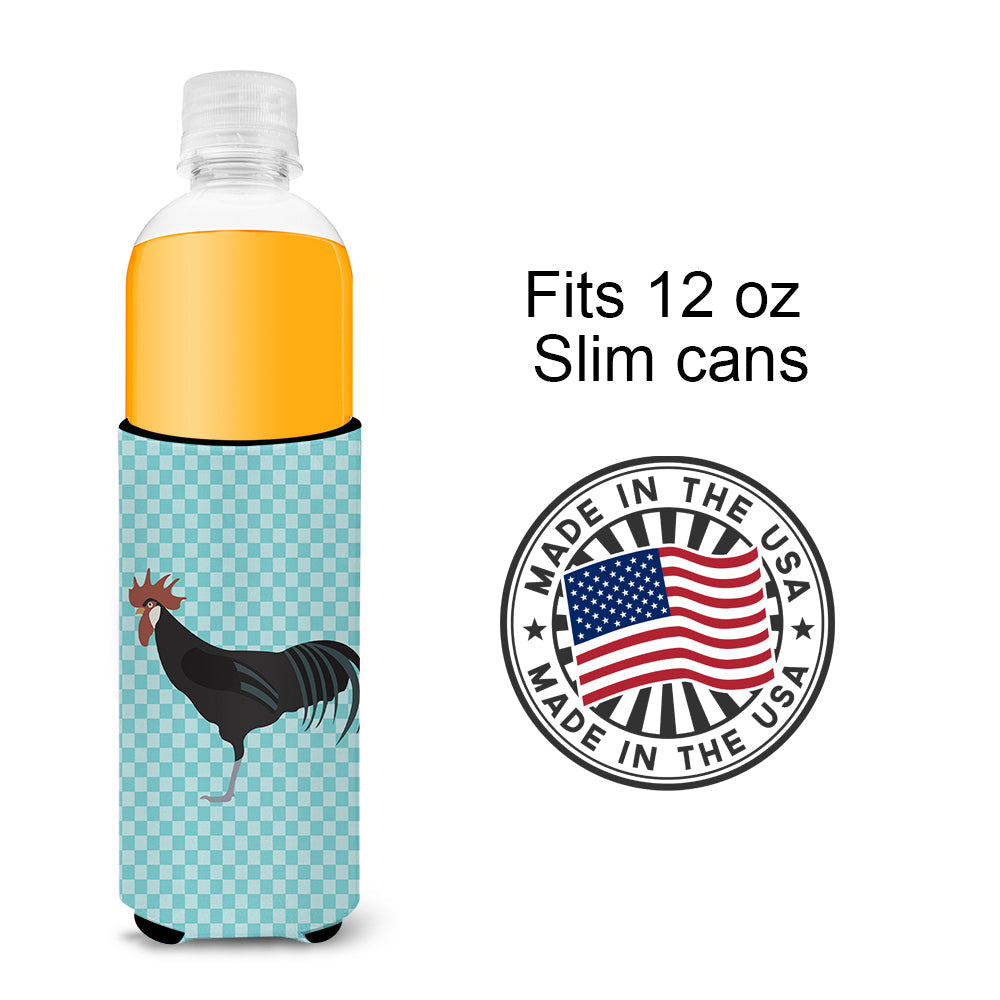 Minorca Ctalalan Chicken Blue Check Slim Can Hugger , Insulated Foam Hugger for 12 oz Slim Cans, Beer Bottles & Water Bottles, Printed in USA