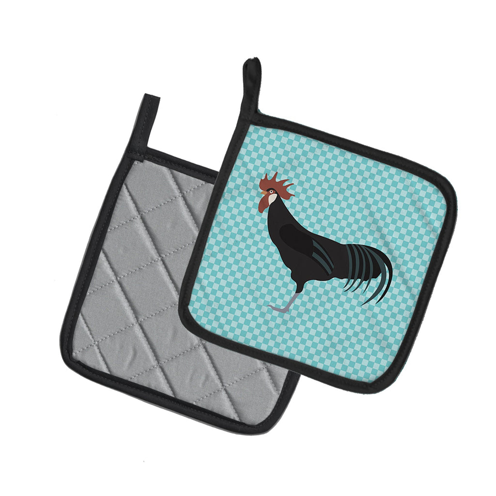 Minorca Ctalalan Chicken Blue Check Pot Holder Set of 2 Heat Resistant Quilted Hot Pads 7.5 x 7.5 Inch, Insulated Kitchen Trivets for Cooking & Baking