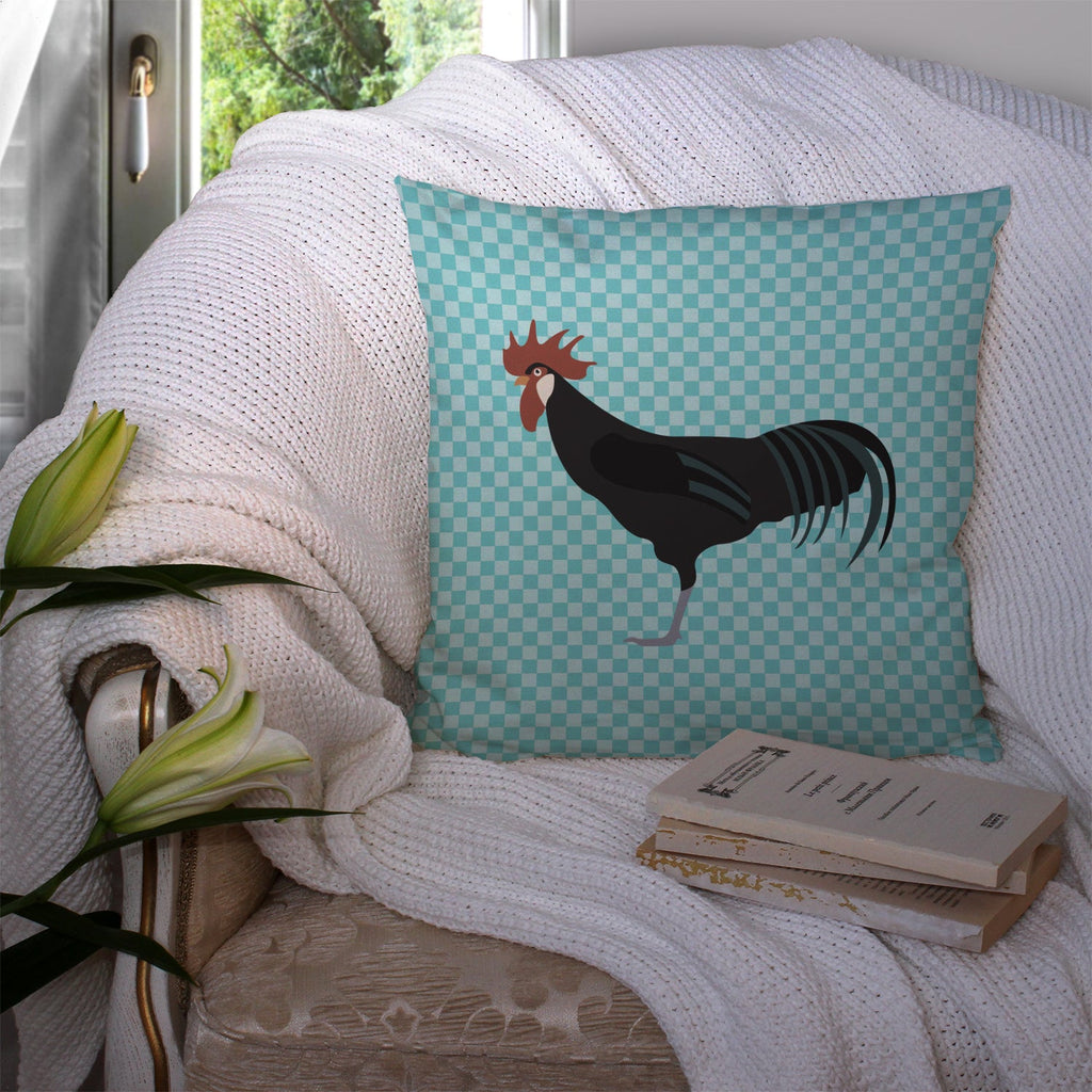Minorca Ctalalan Chicken Blue Check Decorative Throw Pillow 14x14 Indoor Outdoor Accent Cushion, Fabric Cover with Insert for Sofa, Bed, Porch & Living Room