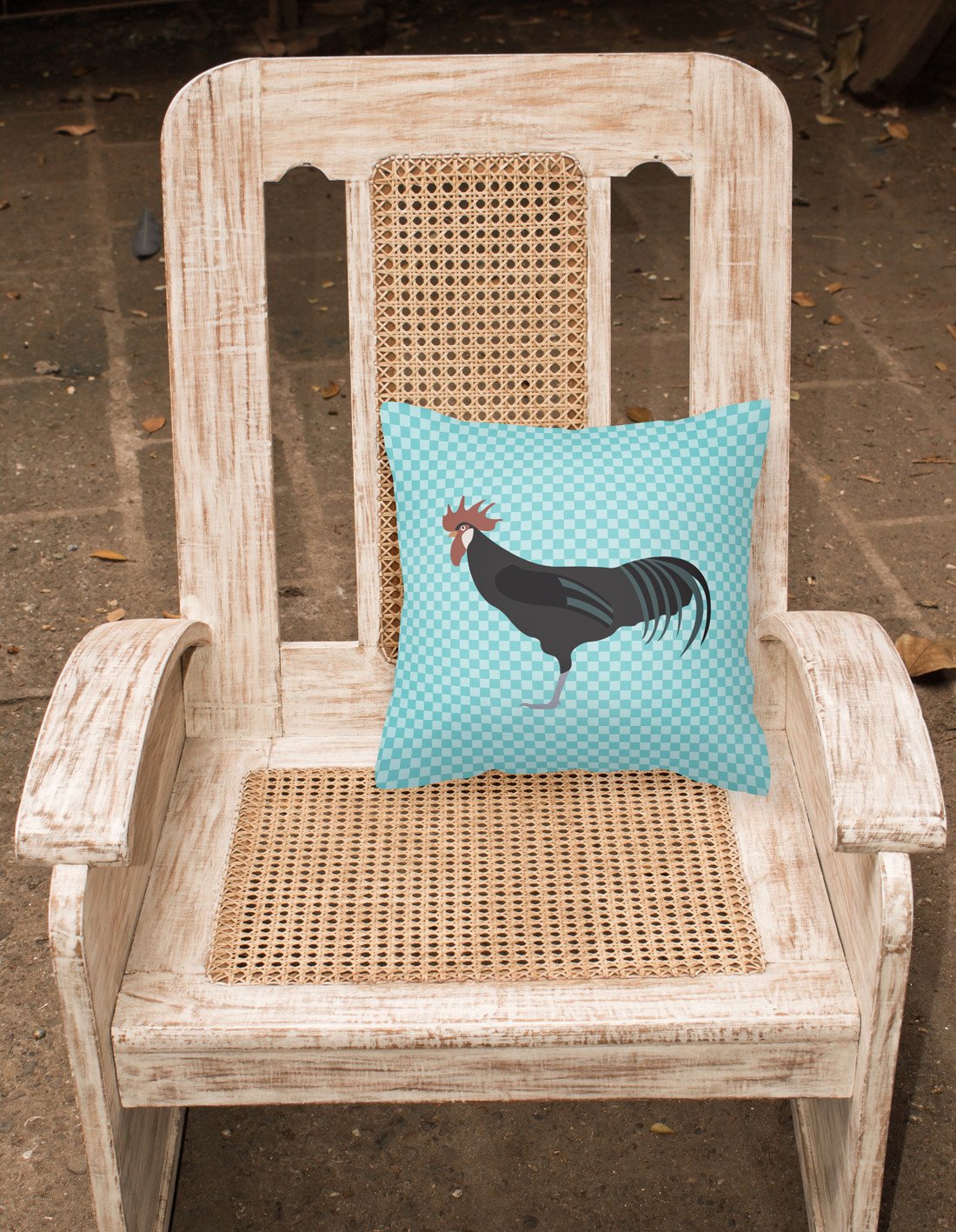 Minorca Ctalalan Chicken Blue Check Decorative Throw Pillow 18x18 Indoor Outdoor Accent Cushion, Fabric Cover with Insert for Sofa, Bed, Porch & Living Room