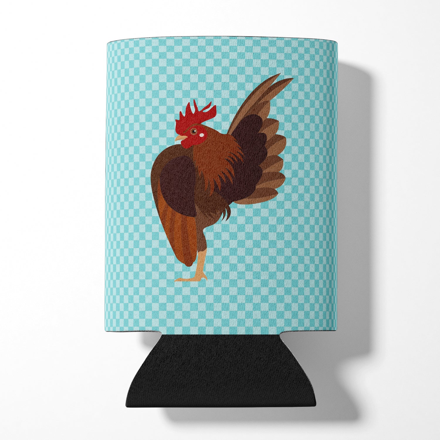 Malaysian Serama Chicken Blue Check Can or Bottle Hugger Cooler Sleeve for Standard 12 oz Cans, Insulated Foam Beer & Soda Can Hugger Reusable