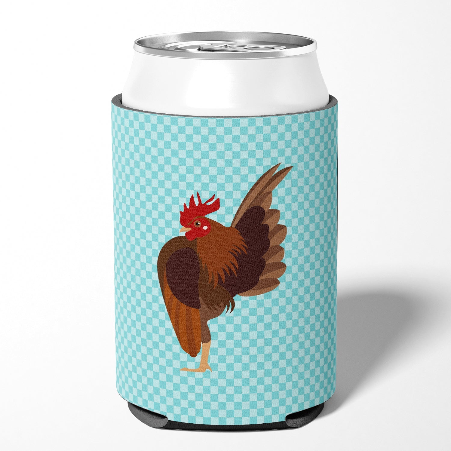 Malaysian Serama Chicken Blue Check Can or Bottle Hugger Cooler Sleeve for Standard 12 oz Cans, Insulated Foam Beer & Soda Can Hugger Reusable
