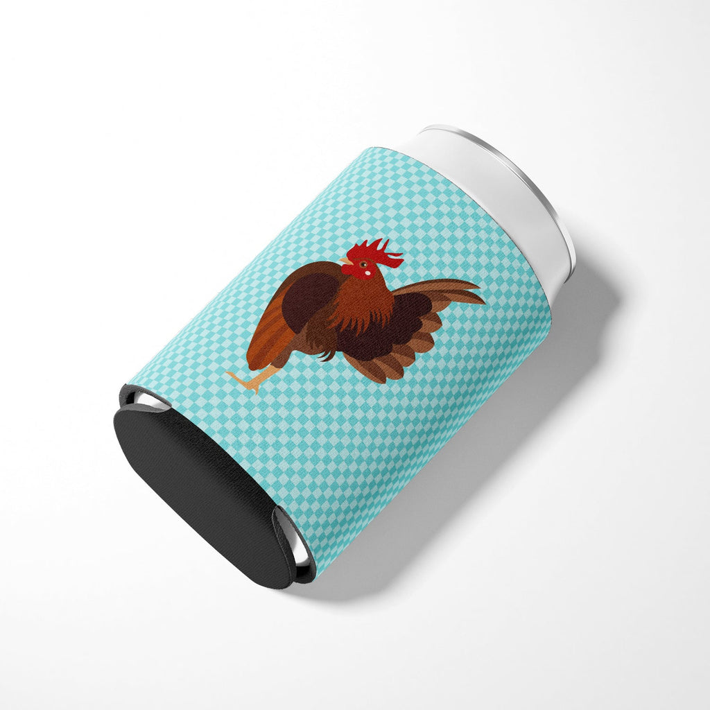 Malaysian Serama Chicken Blue Check Can or Bottle Hugger Cooler Sleeve for Standard 12 oz Cans, Insulated Foam Beer & Soda Can Hugger Reusable