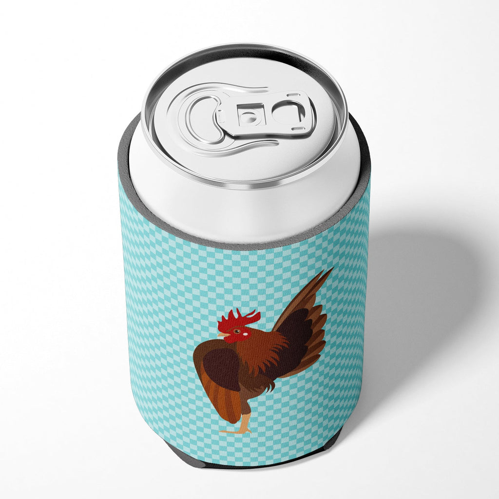 Malaysian Serama Chicken Blue Check Can or Bottle Hugger Cooler Sleeve for Standard 12 oz Cans, Insulated Foam Beer & Soda Can Hugger Reusable