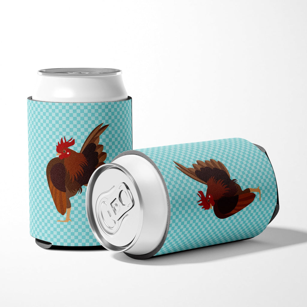 Malaysian Serama Chicken Blue Check Can or Bottle Hugger Cooler Sleeve for Standard 12 oz Cans, Insulated Foam Beer & Soda Can Hugger Reusable