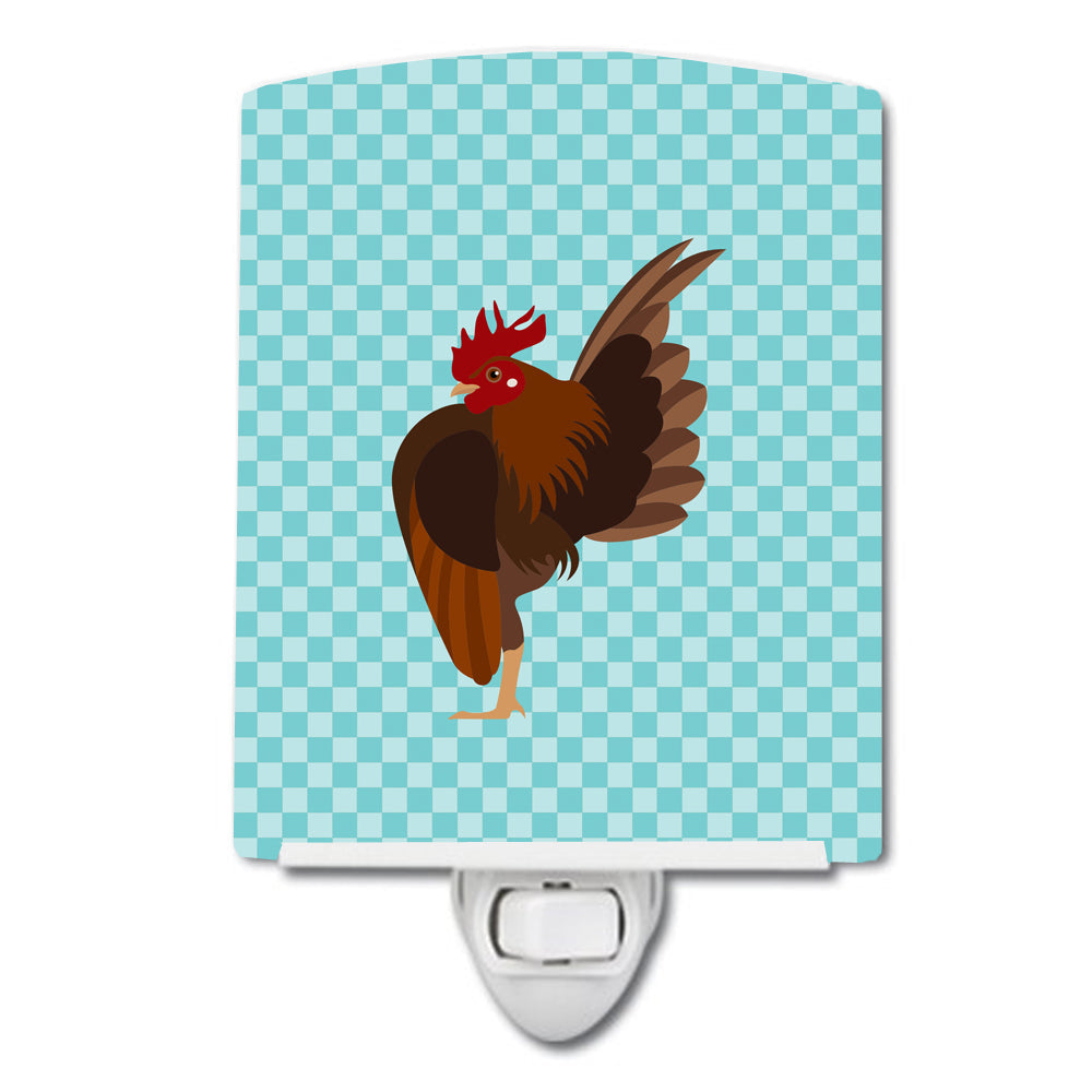 Malaysian Serama Chicken Blue Check Ceramic Night Light Compact, UL-Certified, Ideal for Bedroom, Bathroom, Nursery, Hallway, Kitchen, 6x4x3, Multicolor