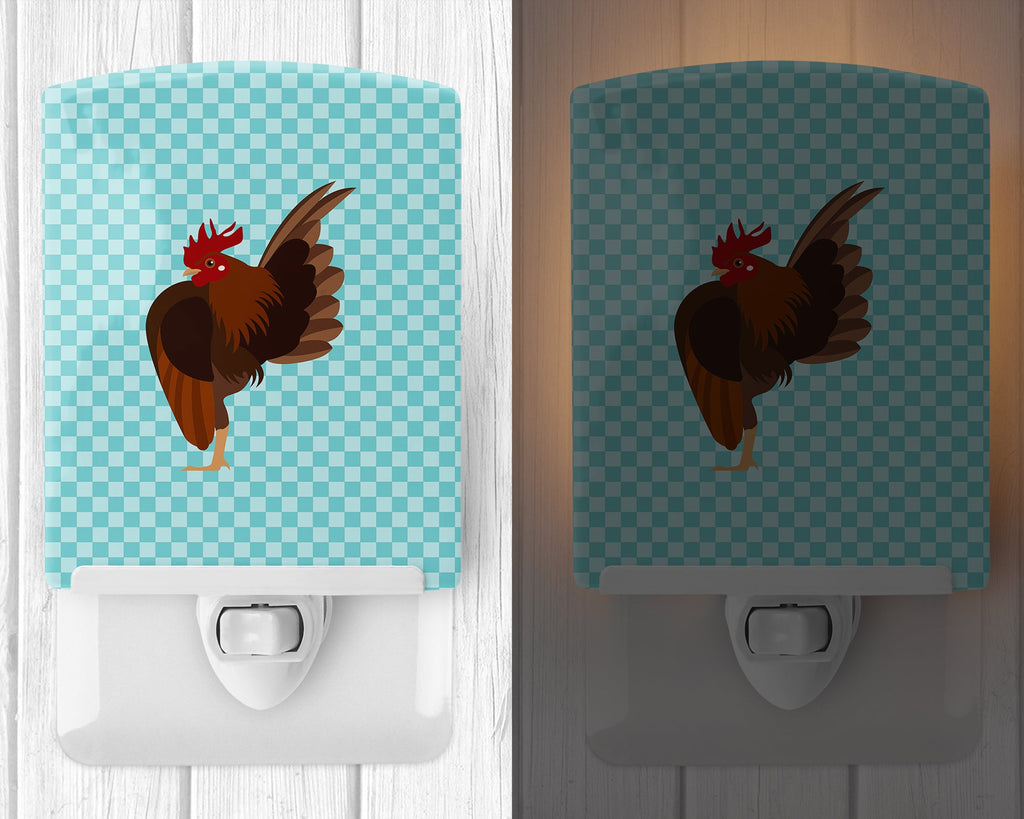 Malaysian Serama Chicken Blue Check Ceramic Night Light Compact, UL-Certified, Ideal for Bedroom, Bathroom, Nursery, Hallway, Kitchen, 6x4x3, Multicolor