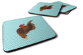 Malaysian Serama Chicken Blue Check Foam Coasters Set of 4 Cup Coasters for Indoor Outdoor, Tabletop Protection, Anti Slip, Mouse pad Material