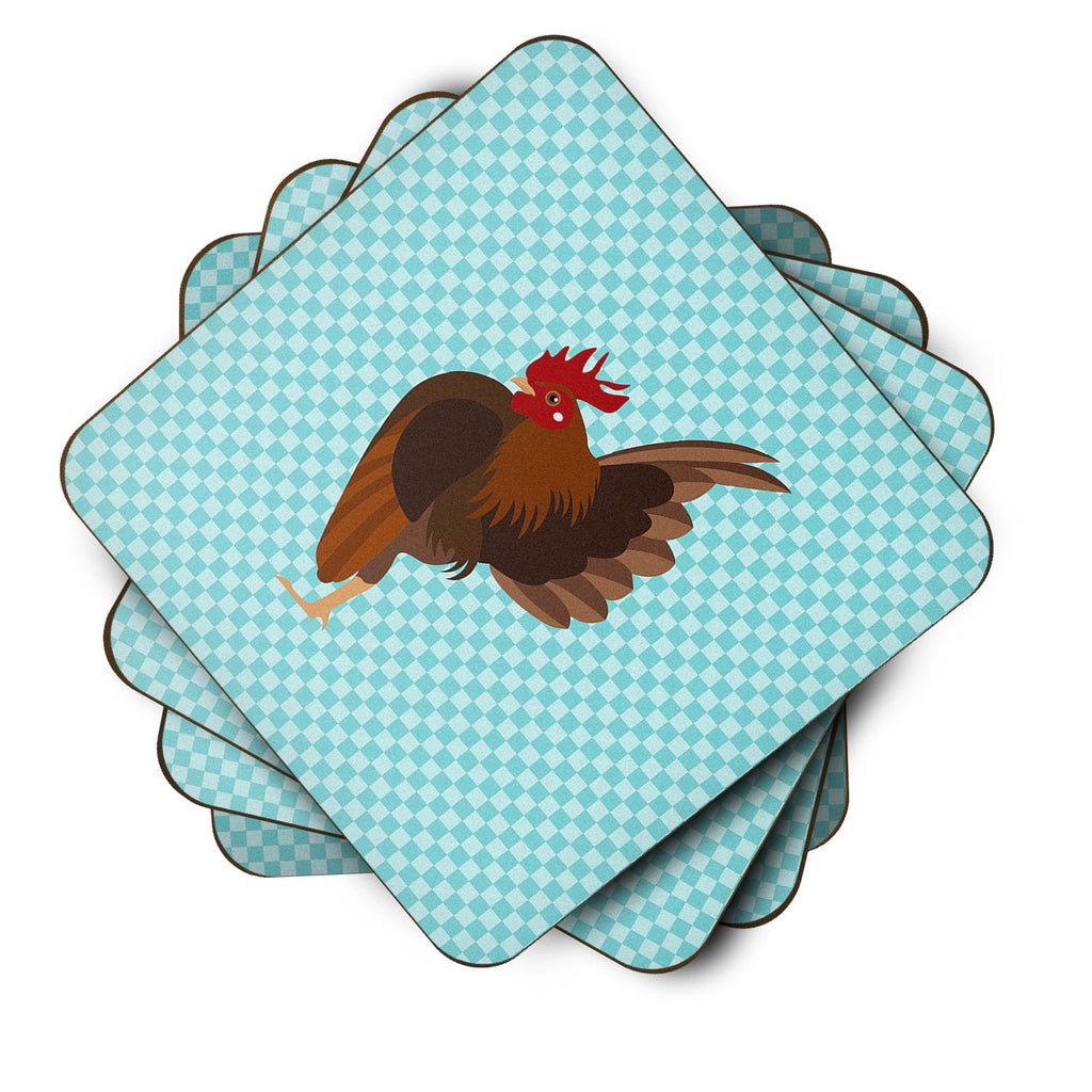 Malaysian Serama Chicken Blue Check Foam Coasters Set of 4 Cup Coasters for Indoor Outdoor, Tabletop Protection, Anti Slip, Mouse pad Material
