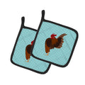 Malaysian Serama Chicken Blue Check Pot Holder Set of 2 Heat Resistant Quilted Hot Pads 7.5 x 7.5 Inch, Insulated Kitchen Trivets for Cooking & Baking