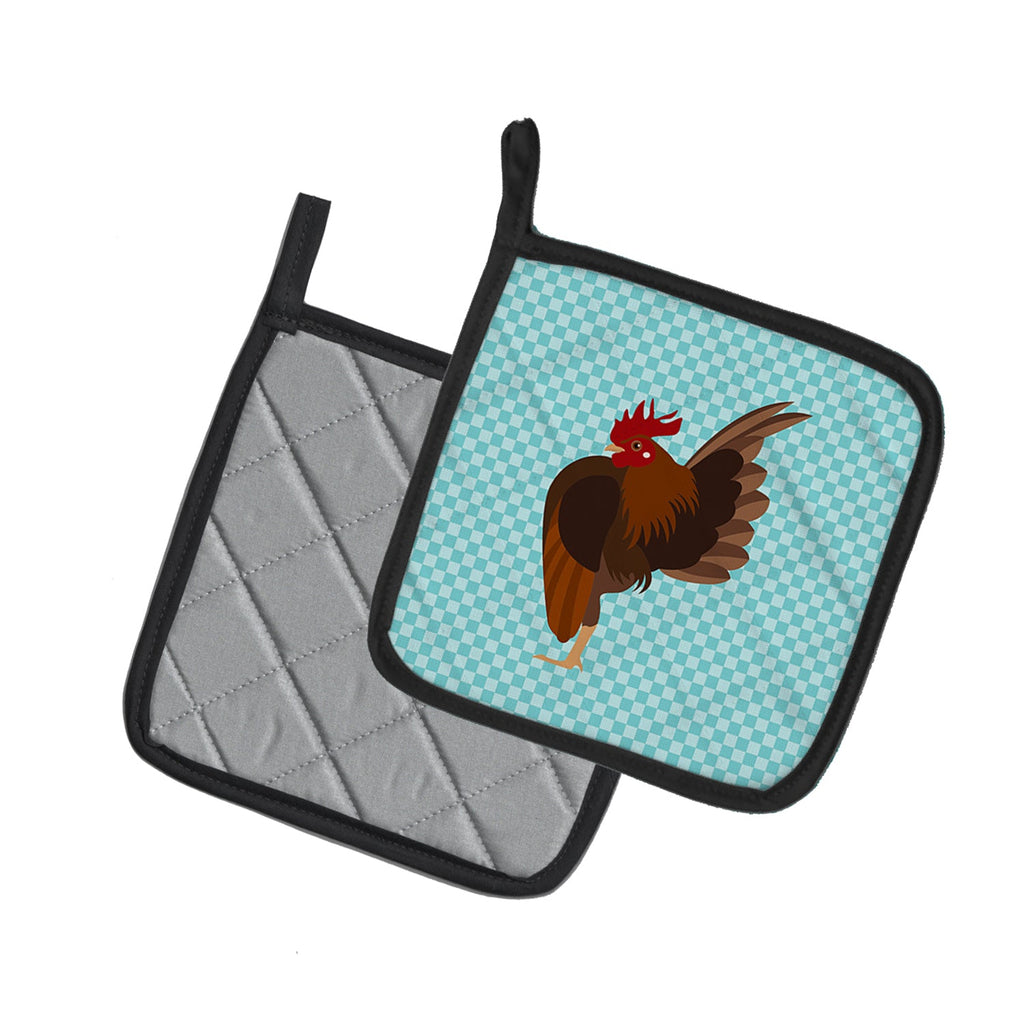 Malaysian Serama Chicken Blue Check Pot Holder Set of 2 Heat Resistant Quilted Hot Pads 7.5 x 7.5 Inch, Insulated Kitchen Trivets for Cooking & Baking