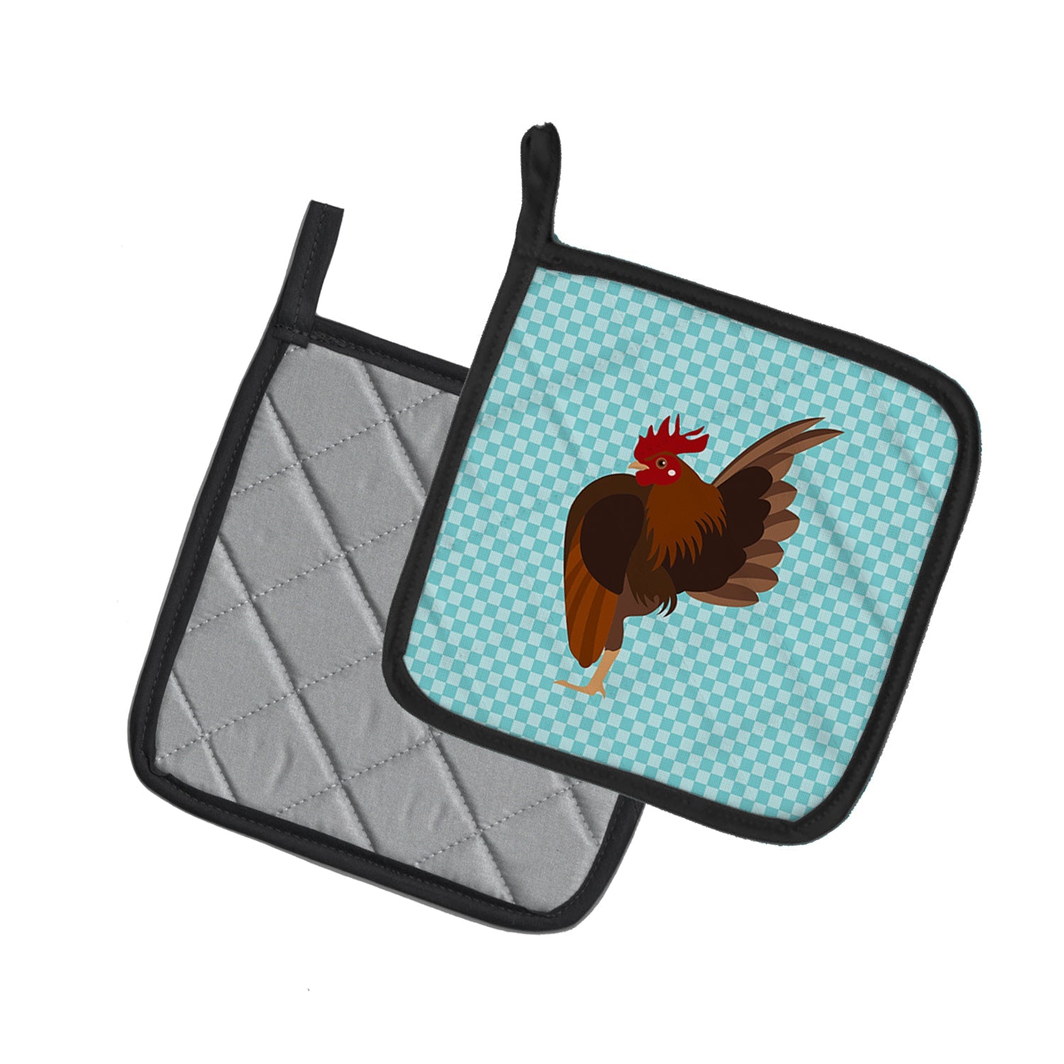 Malaysian Serama Chicken Blue Check Pot Holder Set of 2 Heat Resistant Quilted Hot Pads 7.5 x 7.5 Inch, Insulated Kitchen Trivets for Cooking & Baking
