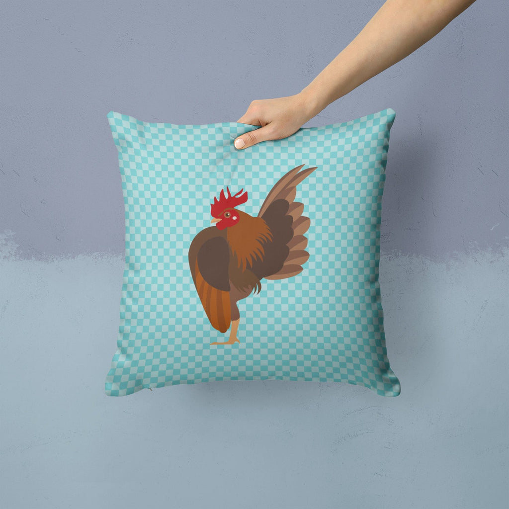 Malaysian Serama Chicken Blue Check Decorative Throw Pillow 14x14 Indoor Outdoor Accent Cushion, Fabric Cover with Insert for Sofa, Bed, Porch & Living Room