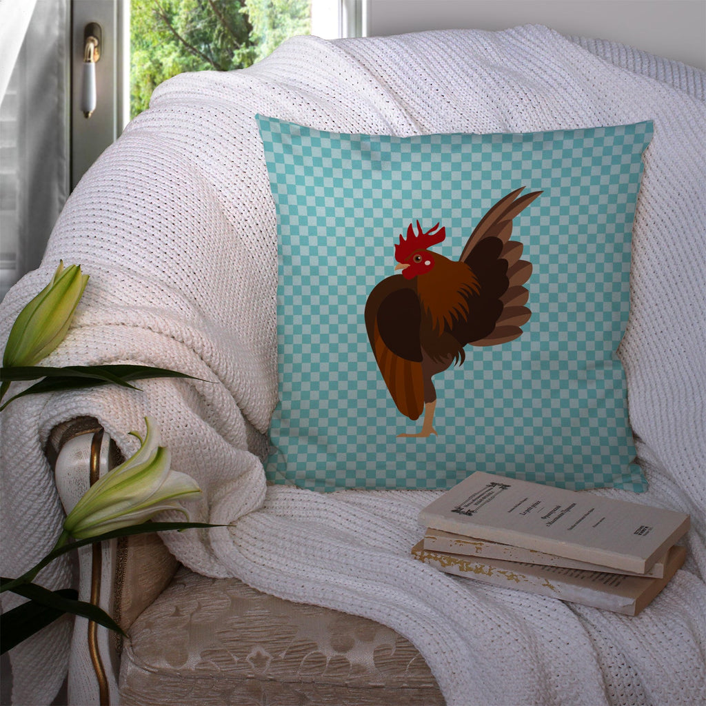 Malaysian Serama Chicken Blue Check Decorative Throw Pillow 14x14 Indoor Outdoor Accent Cushion, Fabric Cover with Insert for Sofa, Bed, Porch & Living Room