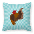 Malaysian Serama Chicken Blue Check Decorative Throw Pillow 18x18 Indoor Outdoor Accent Cushion, Fabric Cover with Insert for Sofa, Bed, Porch & Living Room