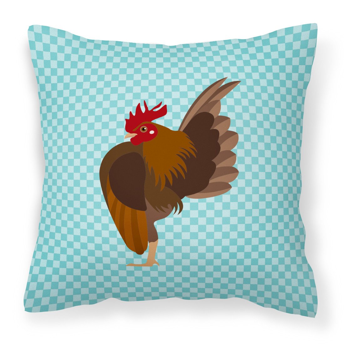 Malaysian Serama Chicken Blue Check Decorative Throw Pillow 18x18 Indoor Outdoor Accent Cushion, Fabric Cover with Insert for Sofa, Bed, Porch & Living Room