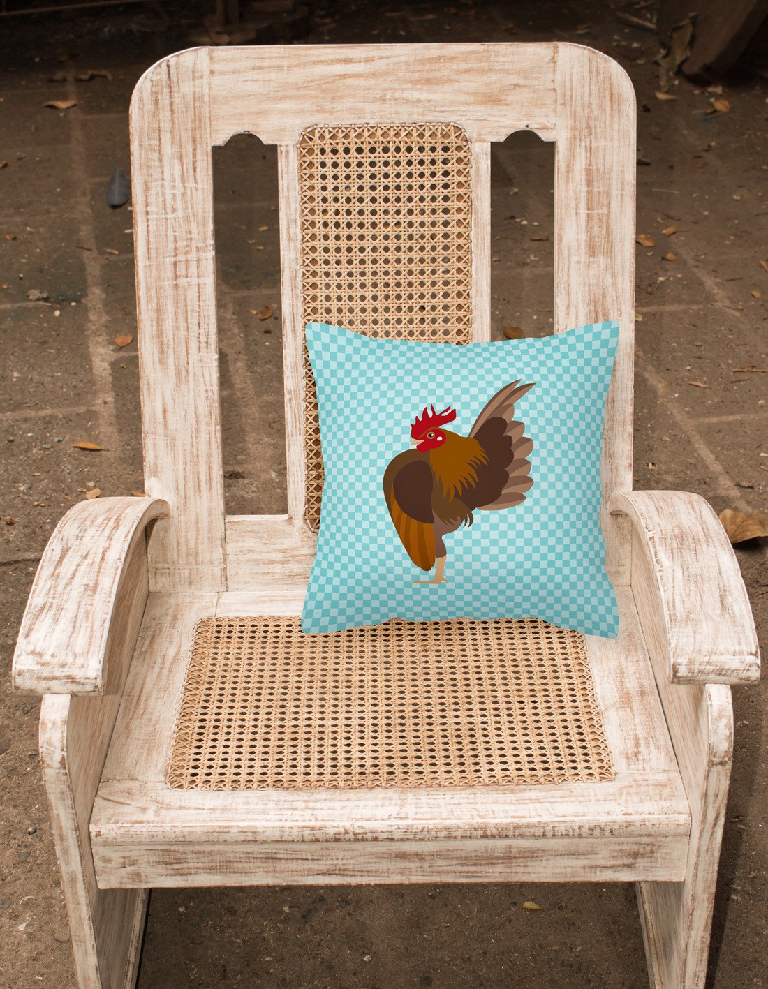 Malaysian Serama Chicken Blue Check Decorative Throw Pillow 18x18 Indoor Outdoor Accent Cushion, Fabric Cover with Insert for Sofa, Bed, Porch & Living Room