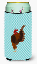 Malaysian Serama Chicken Blue Check Tall Boy Hugger Can Cooler Sleeve Machine Washable Drink Collapsible Insulator Beverage Insulated Holder