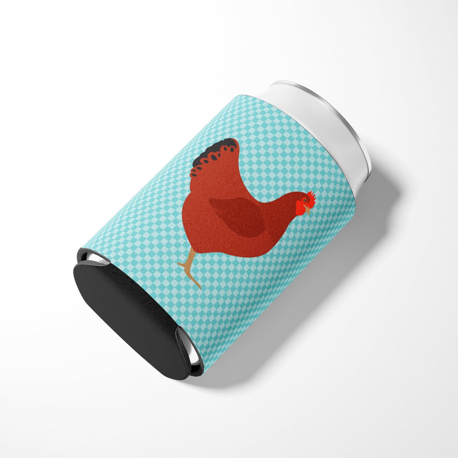 New Hampshire Red Chicken Blue Check Can or Bottle Hugger Cooler Sleeve for Standard 12 oz Cans, Insulated Foam Beer & Soda Can Hugger Reusable
