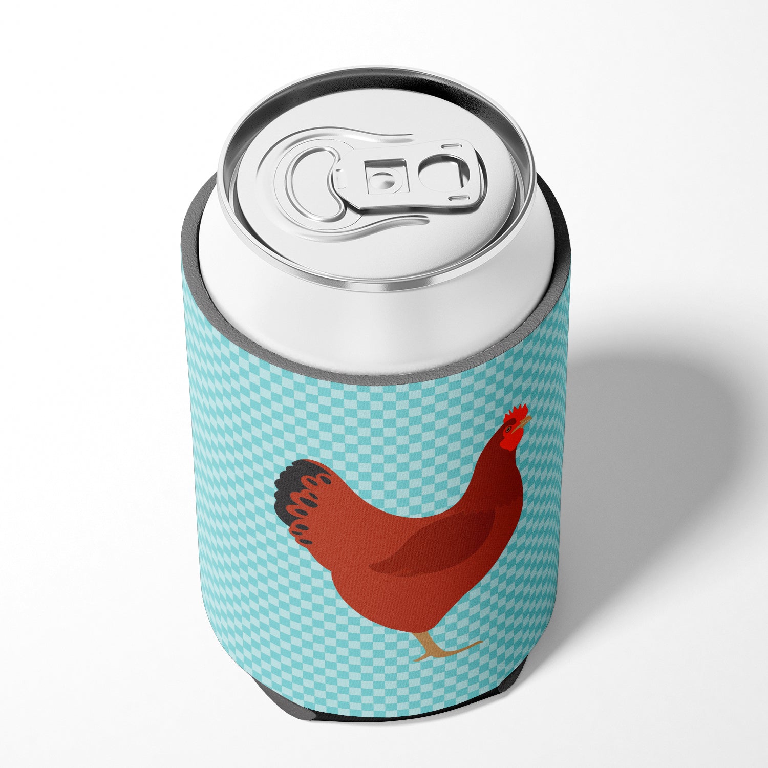 New Hampshire Red Chicken Blue Check Can or Bottle Hugger Cooler Sleeve for Standard 12 oz Cans, Insulated Foam Beer & Soda Can Hugger Reusable