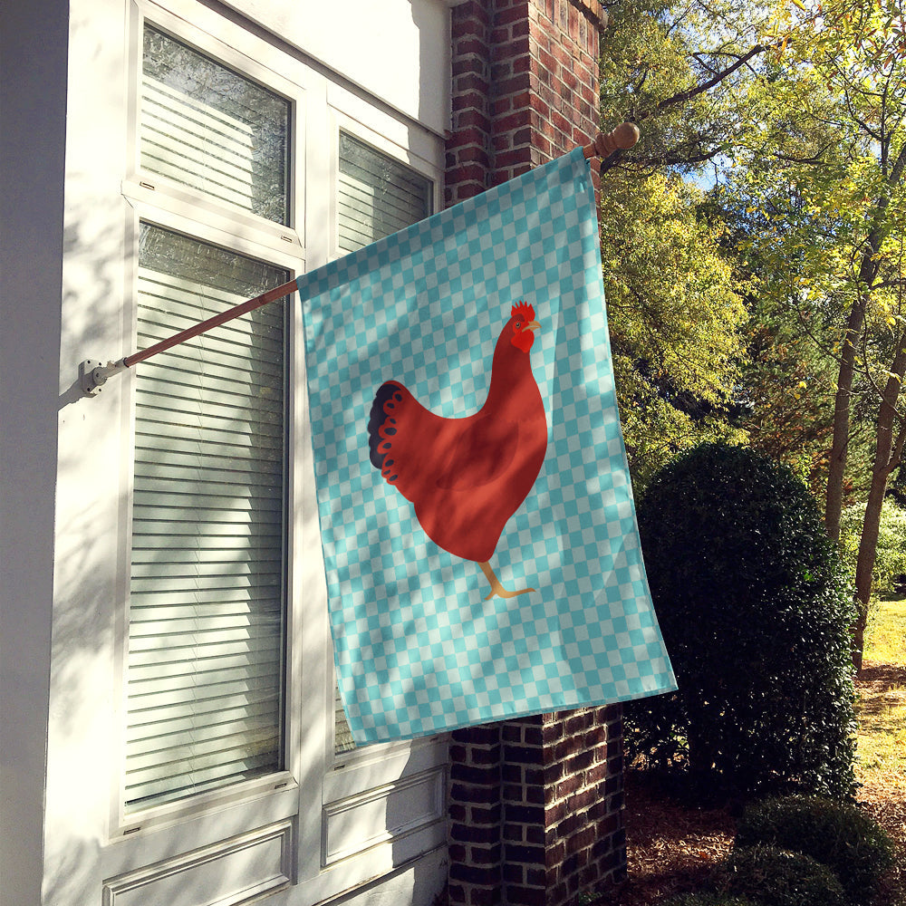 New Hampshire Red Chicken Blue Check House Flag 28x40 Porch Sleeve Pole Decorative Outside Yard Banner Artwork Wall Hanging, Polyester