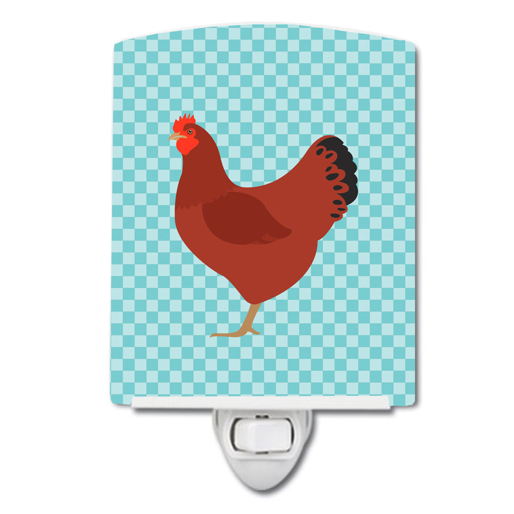 New Hampshire Red Chicken Blue Check Ceramic Night Light Compact, UL-Certified, Ideal for Bedroom, Bathroom, Nursery, Hallway, Kitchen, 6x4x3, Multicolor