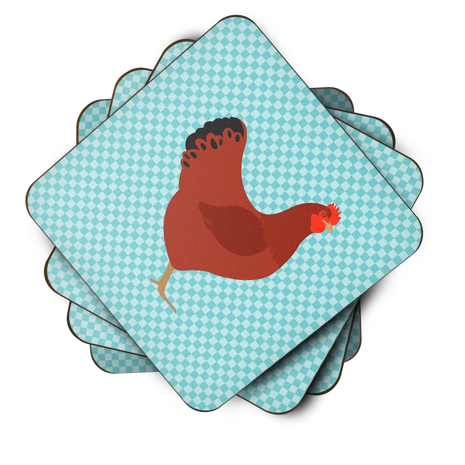 New Hampshire Red Chicken Blue Check Foam Coasters Set of 4 Cup Coasters for Indoor Outdoor, Tabletop Protection, Anti Slip, Mouse pad Material