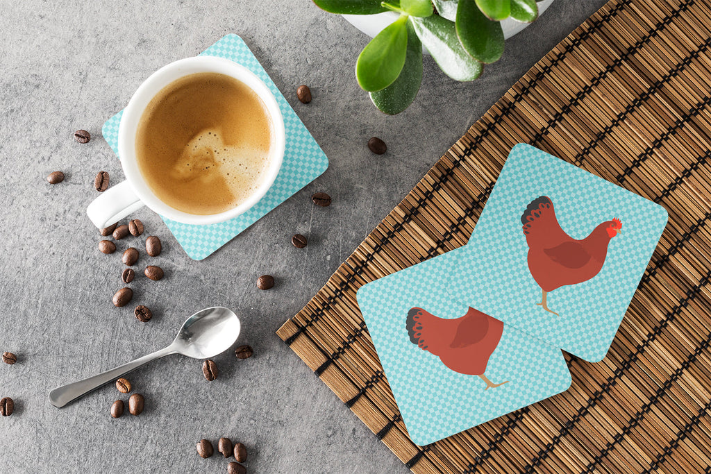 New Hampshire Red Chicken Blue Check Foam Coasters Set of 4 Cup Coasters for Indoor Outdoor, Tabletop Protection, Anti Slip, Mouse pad Material