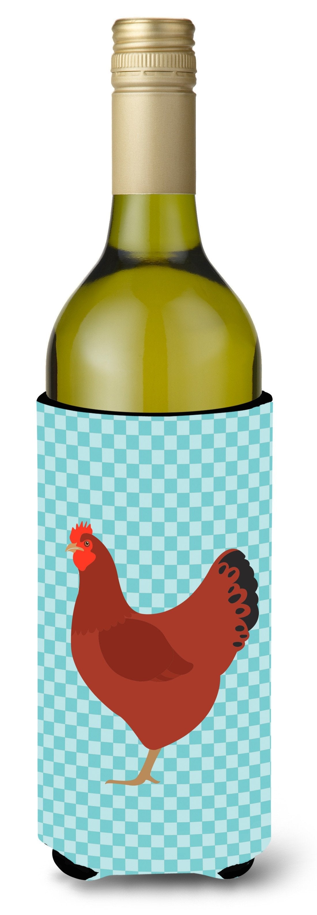 New Hampshire Red Chicken Blue Check Wine Bottle Hugger Gift Sleeve for Standard 750 ml Bottles, Insulated Reusable Also Fits Mini Shot & Pint Bottles