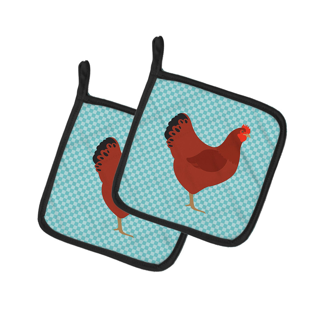New Hampshire Red Chicken Blue Check Pot Holder Set of 2 Heat Resistant Quilted Hot Pads 7.5 x 7.5 Inch, Insulated Kitchen Trivets for Cooking & Baking