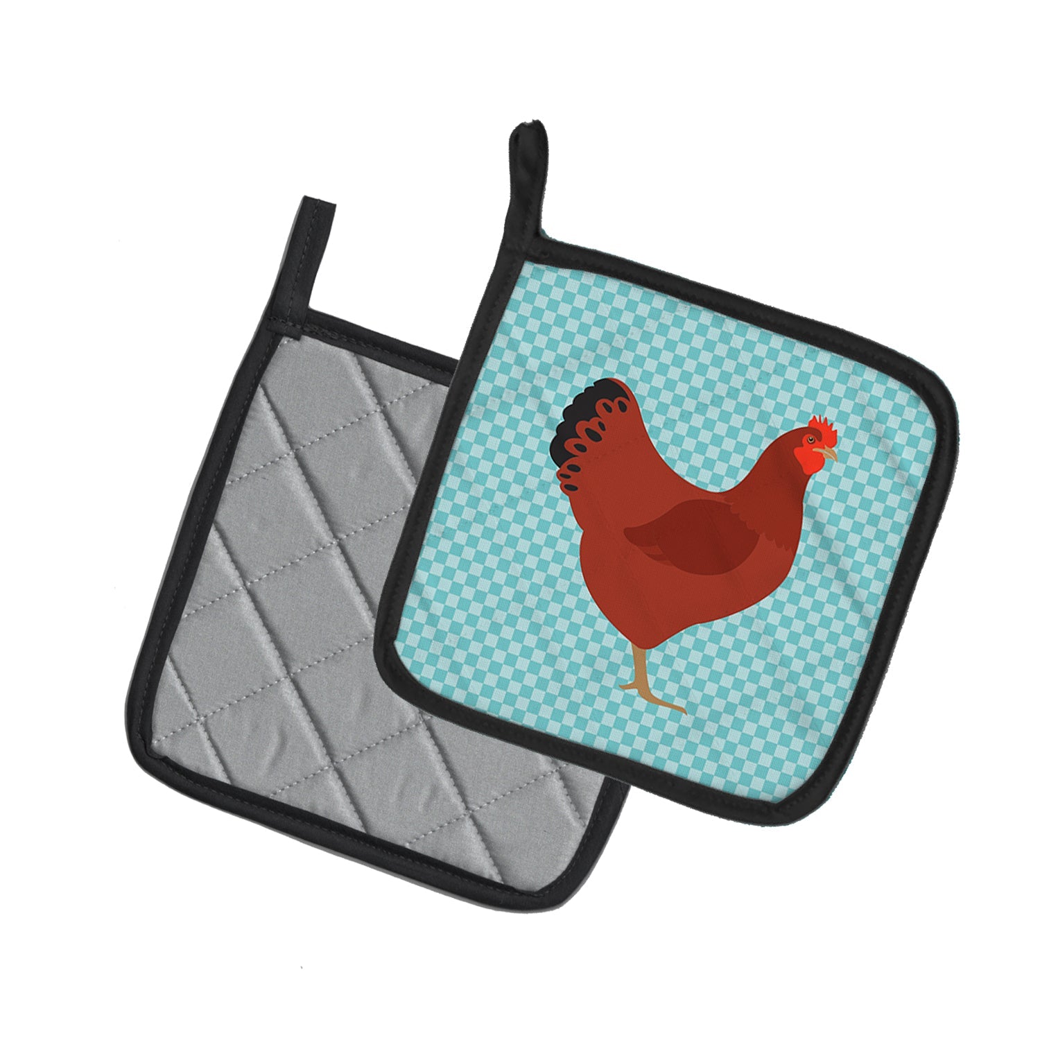 New Hampshire Red Chicken Blue Check Pot Holder Set of 2 Heat Resistant Quilted Hot Pads 7.5 x 7.5 Inch, Insulated Kitchen Trivets for Cooking & Baking