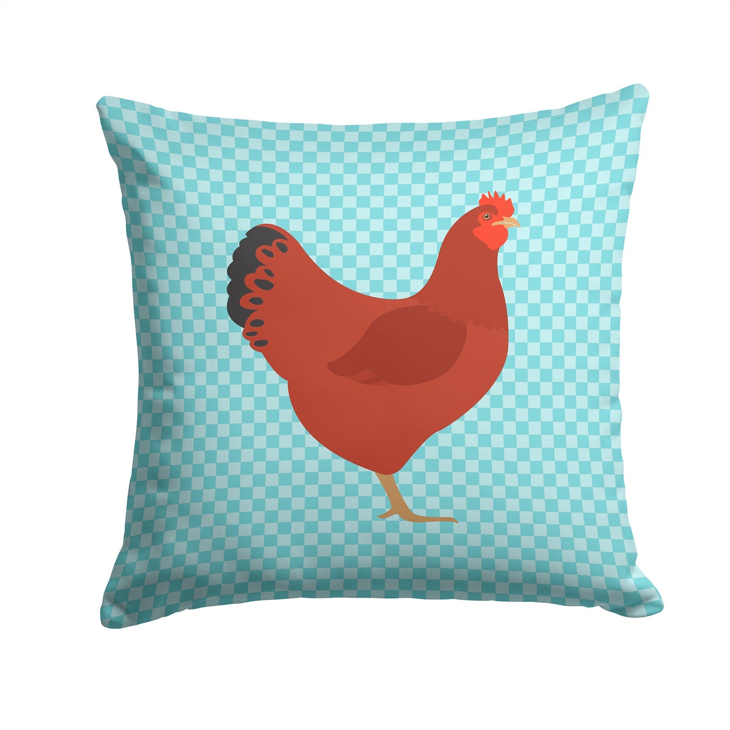 New Hampshire Red Chicken Blue Check Decorative Throw Pillow 14x14 Indoor Outdoor Accent Cushion, Fabric Cover with Insert for Sofa, Bed, Porch & Living Room