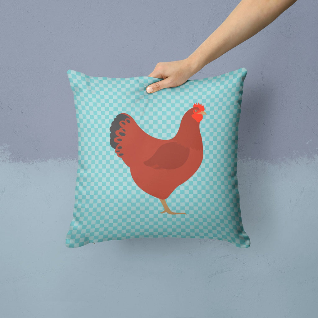 New Hampshire Red Chicken Blue Check Decorative Throw Pillow 14x14 Indoor Outdoor Accent Cushion, Fabric Cover with Insert for Sofa, Bed, Porch & Living Room