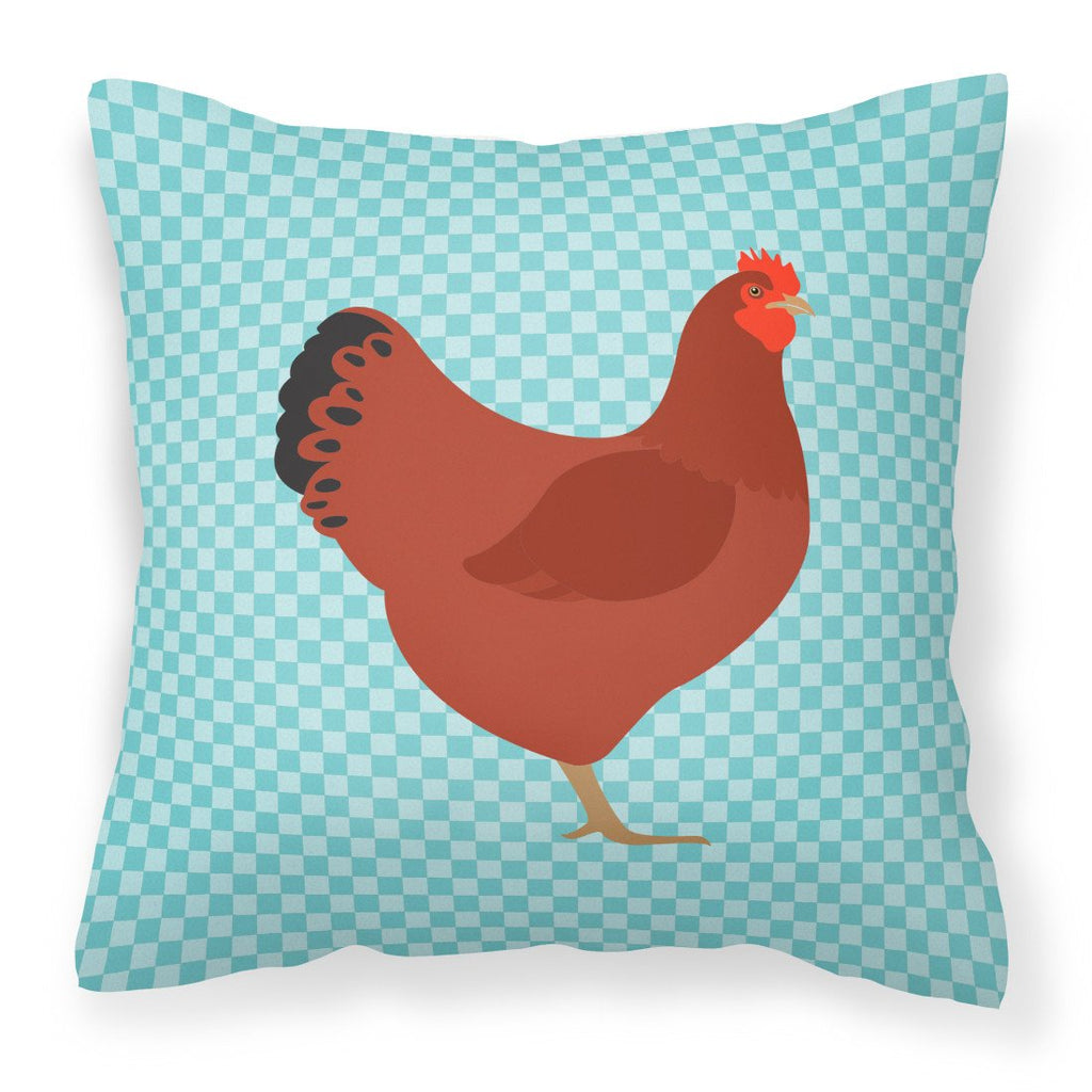 New Hampshire Red Chicken Blue Check Decorative Throw Pillow 18x18 Indoor Outdoor Accent Cushion, Fabric Cover with Insert for Sofa, Bed, Porch & Living Room