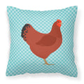New Hampshire Red Chicken Blue Check Decorative Throw Pillow 18x18 Indoor Outdoor Accent Cushion, Fabric Cover with Insert for Sofa, Bed, Porch & Living Room