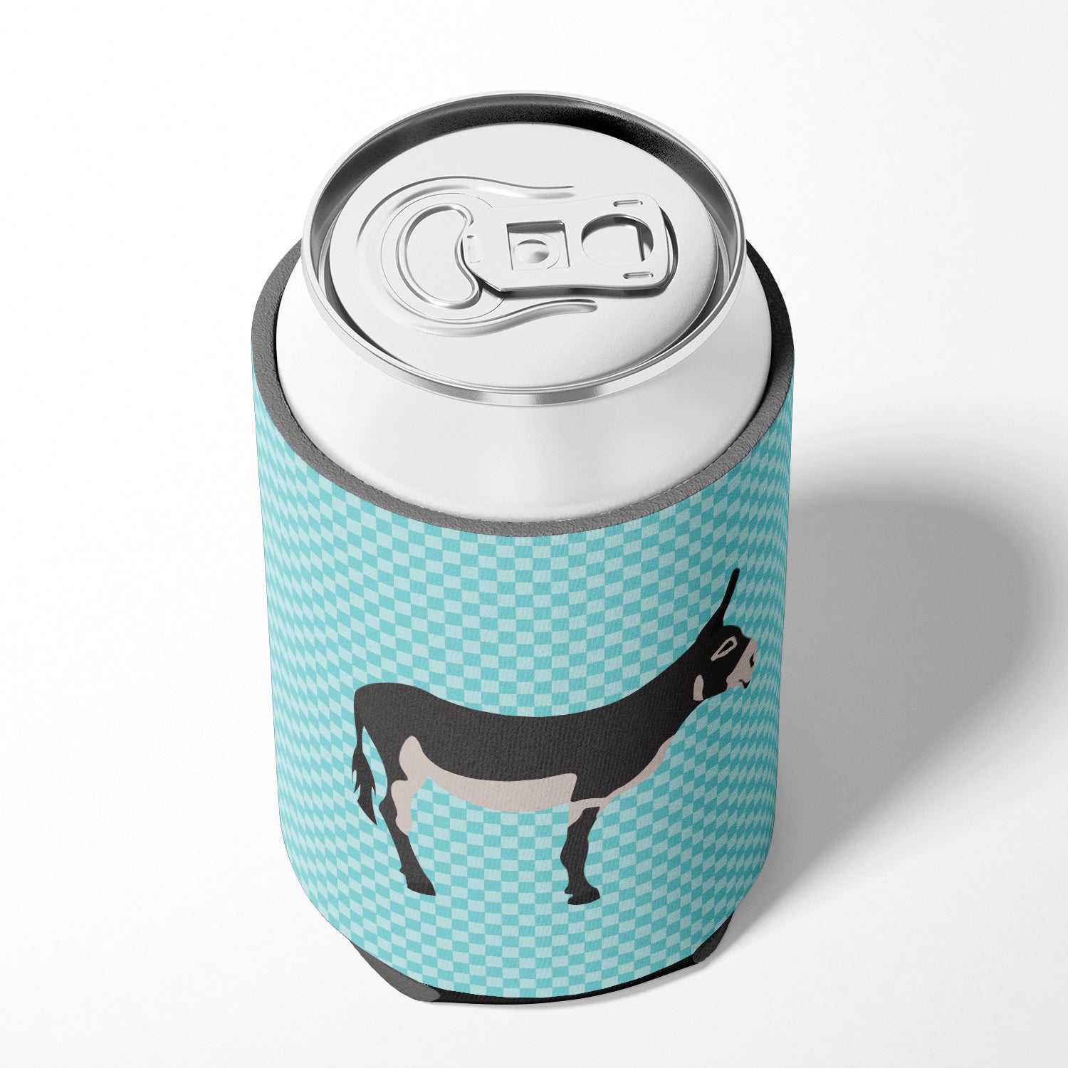 American Mammoth Jack Donkey Blue Check Can or Bottle Hugger Cooler Sleeve for Standard 12 oz Cans, Insulated Foam Beer & Soda Can Hugger Reusable