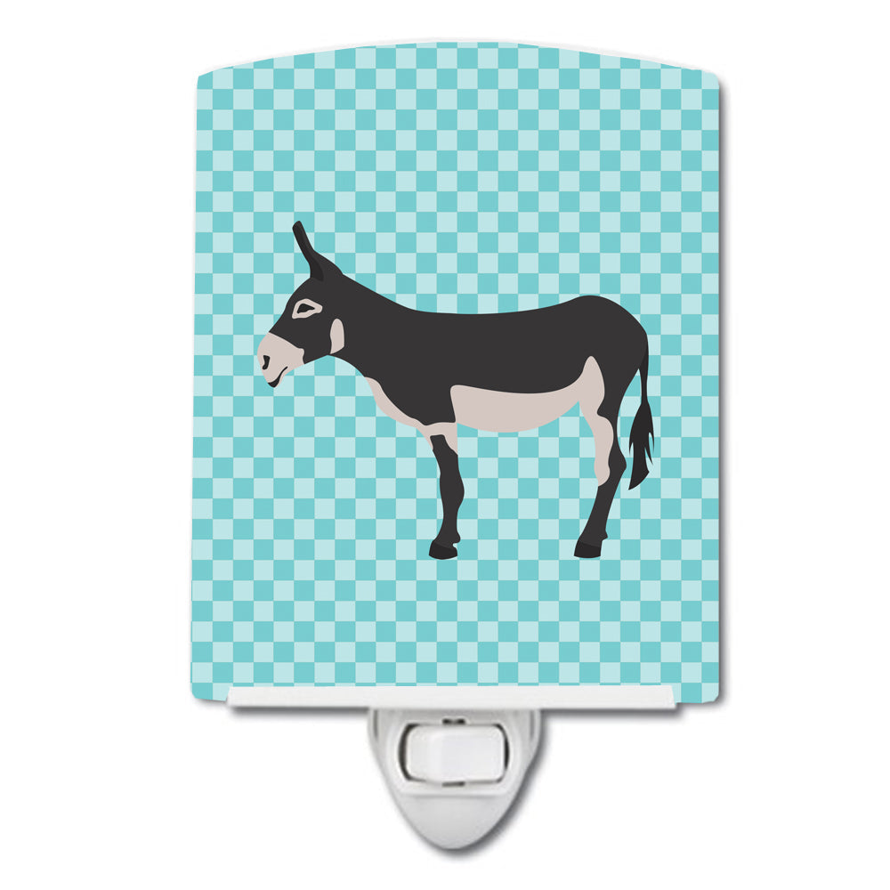 American Mammoth Jack Donkey Blue Check Ceramic Night Light Compact, UL-Certified, Ideal for Bedroom, Bathroom, Nursery, Hallway, Kitchen, 6x4x3, Multicolor